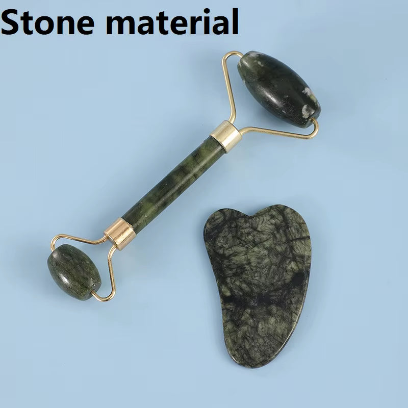 2PCS Gua Sha Natural Stone Gowoman Gua Sha Facial Stone Gua Sha Visage Roller for Face Massager Tool Gouache Scraper LBHL07
